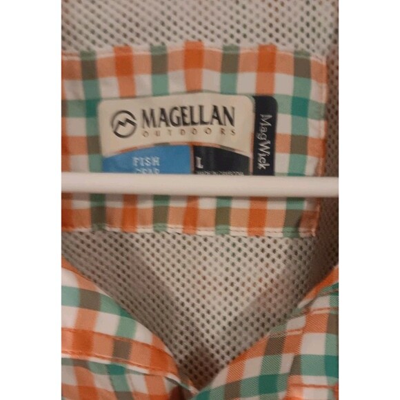 Magellan Outdoors Shirt Mens L Fish Gear Mag Wick Relax Vented Coral Green Check - Picture 2 of 6
